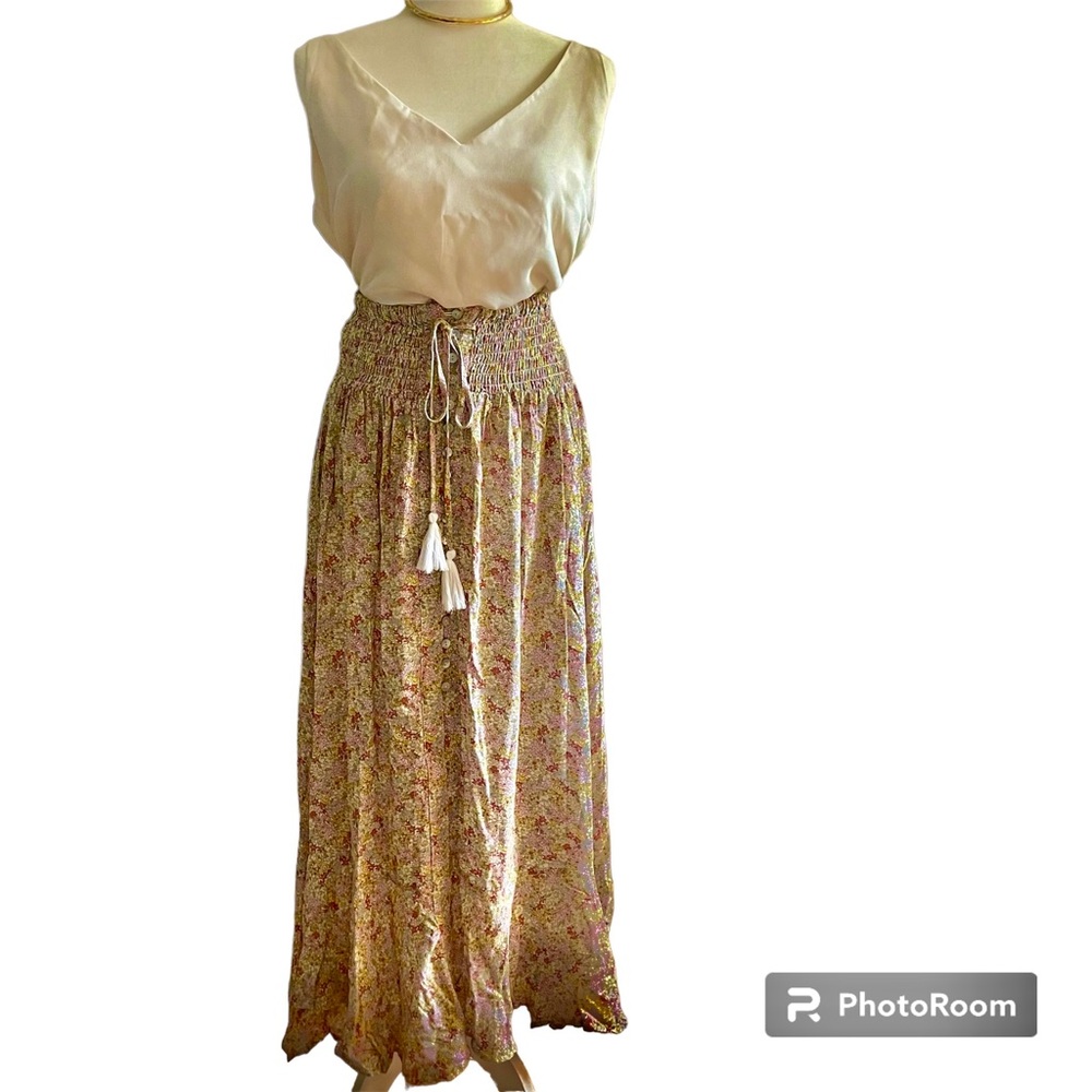 Rachel Zoe Maxi floral boho skirt with button down front and slit